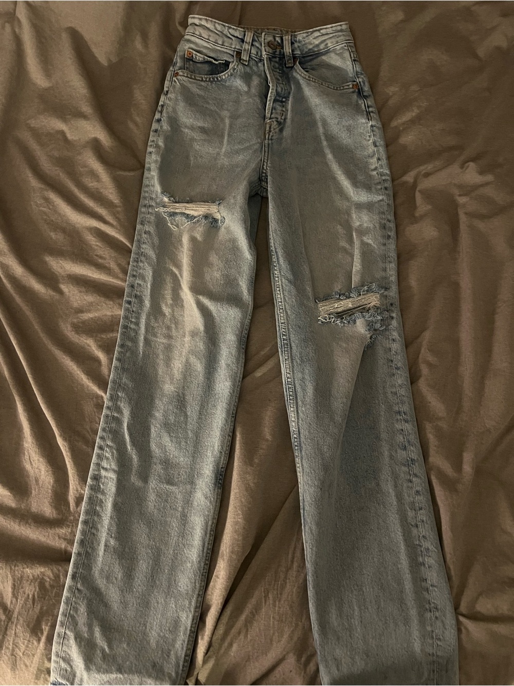 H&M Light Blue Distressed Straight Leg Jeans